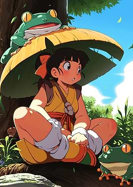 Anime Girl with Frogs