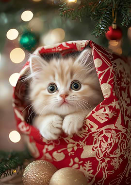 Kitten in Christmas Stocking