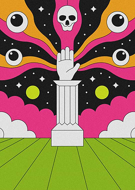 Surreal Psychedelic Hand on Pedestal