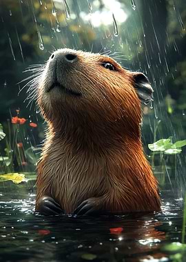 Capybara in the Rain