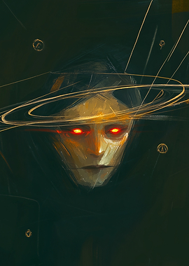 Last Light of the Crimson Faith - Mysterious Figure with Glowing Eyes