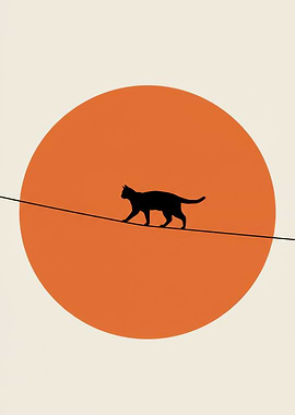 Cat Silhouette on Wire