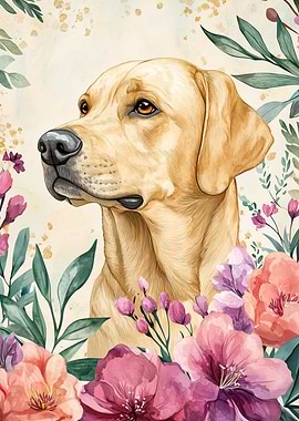 Golden Retriever with Flowers