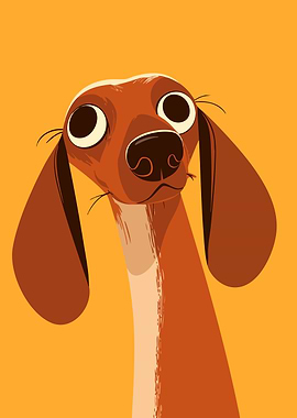 Cute Dachshund Portrait Funny Cartoon Minimalist Art Illustration