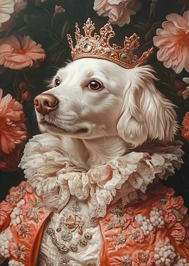 Dog in Royal Attire. Elegant Dog Portrait - Royal Pet with Floral Accents