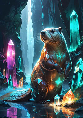 Mystical Beaver in a Crystal Cave