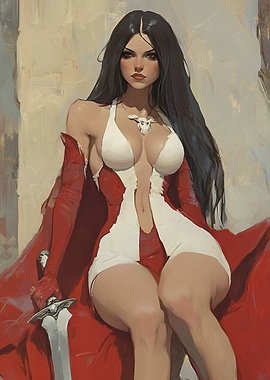 Warrior Queen in Red – Fantasy Sword Maiden Art
