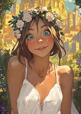 Sunlit Flower Maiden – Fantasy Girl with Floral Crown
