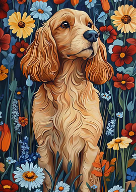 Cocker Spaniel in Meadow Flowers | Dog Wall Art Print