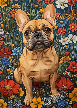 French Bulldog in a Garden | Dog Wall Art Print