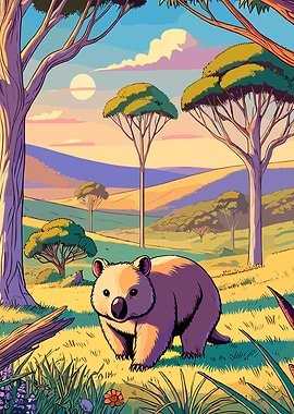 Wombat in Australian Landscape