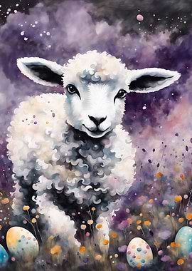 Lamb in a Field of Flowers