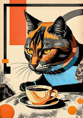 Abstract Cat with Coffee