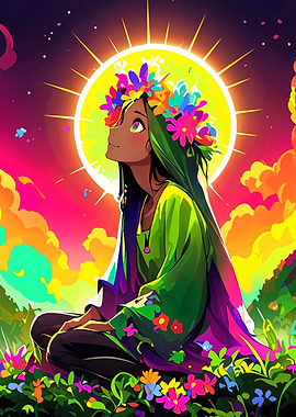 Anime Girl with Flower Crown