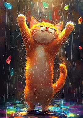 Happy Cat in the Rain