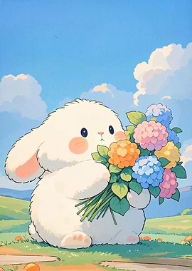 Cute Bunny with Flowers
