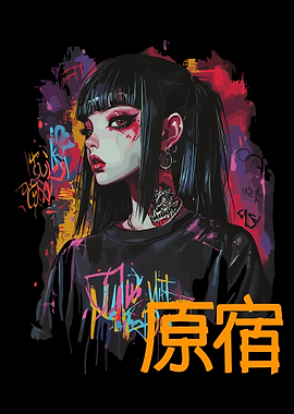 Harajuku Anime Girl with Graffiti