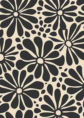 Black Daisies Floral Mid Century