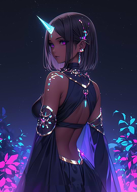 Dark-Haired Anime Girl with Unicorn Horn