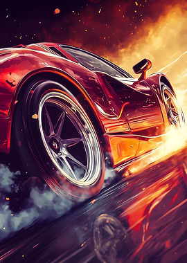 Red Sports Car Burning Rubber
