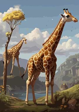 Two Giraffes in Savanna