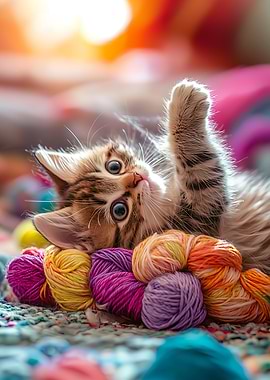 Kitten with Yarn Balls
