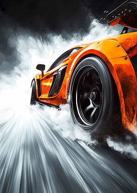 Orange Sports Car Speeding
