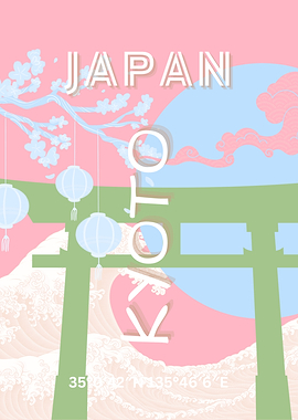 Japan Travel Poster, Kyoto Japan Travel Art, Pastel Travel Art