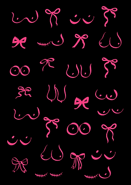 Pink Bow & Breast Print