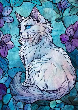 Cat Floral Stained Glass