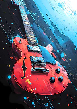 Red Electric Guitar Art Music