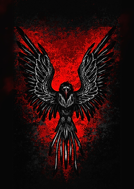 Black Raven with Red Background