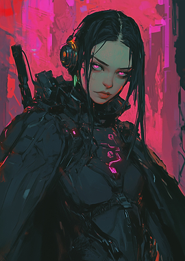 Neon Enforcer – Cyberpunk Girl with Headset