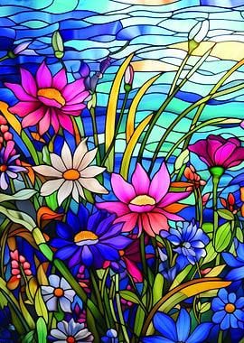 Stained Glass Wild Flowers