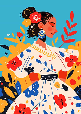 Latin Floral Dress Minimalist Art Illustration
