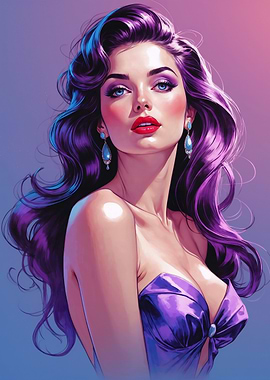 Purple-Haired Pin-Up Portrait