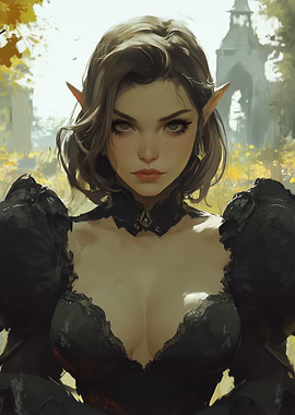 Elf Woman in Black Dress