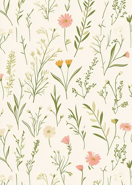 Floral Pattern with Green Foliage