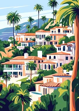 Californian Coastal View Minimalist Art Illustration