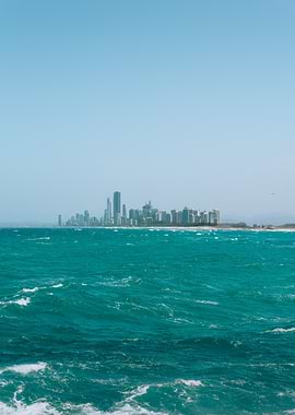City Skyline Over Ocean
