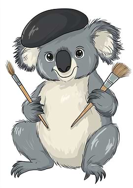 Koala Artist with Paintbrushes