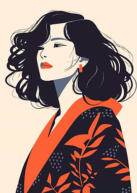 Japanese Woman Minimalist Art Illustration