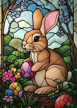 Happy Easter Bunny Glass Art