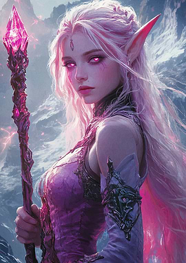 Pink-Haired Elf with Staff