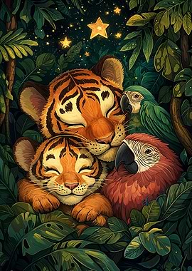Tiger Cubs and Parrots