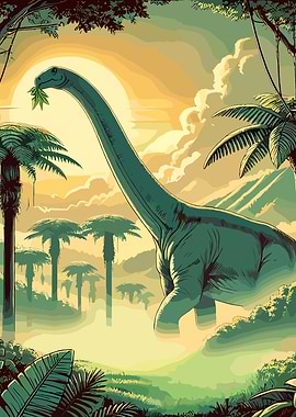 Dinosaur in Jungle Sunset