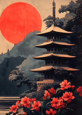 Japanese Pagoda Sunset