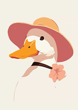 Cute Duck in a Hat Minimalist Art Illustration