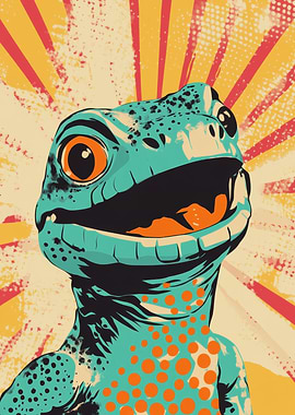 Smiling Lizard Retro Art
