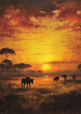 African Sunset with Wildebeest
